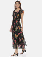 Souchii Round Neck Floral Printed Chiffon Maxi Dress - Distacart