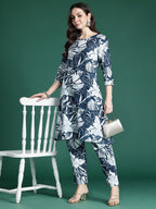 Indo Era Floral Printed Pure Cotton Kurta with Trousers - Distacart