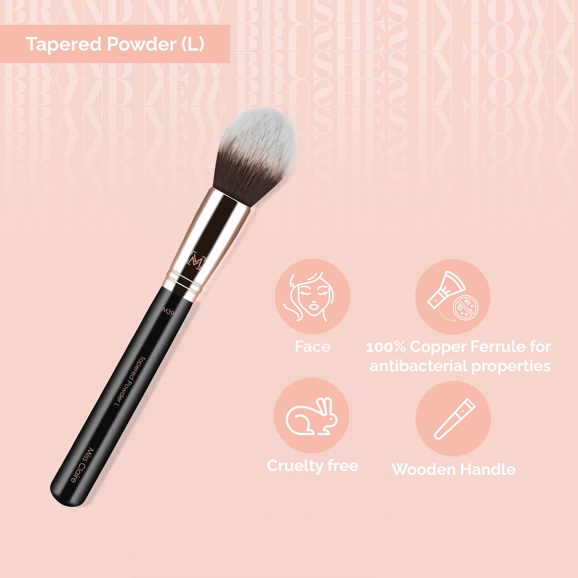 Miss Claire M39 - Tapered Powder (L) Brush - Rose Gold