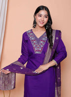 Miravan Womens Purple Muslin Straight Kurta And Palazzo With Dupatta Suit Set - Distacart