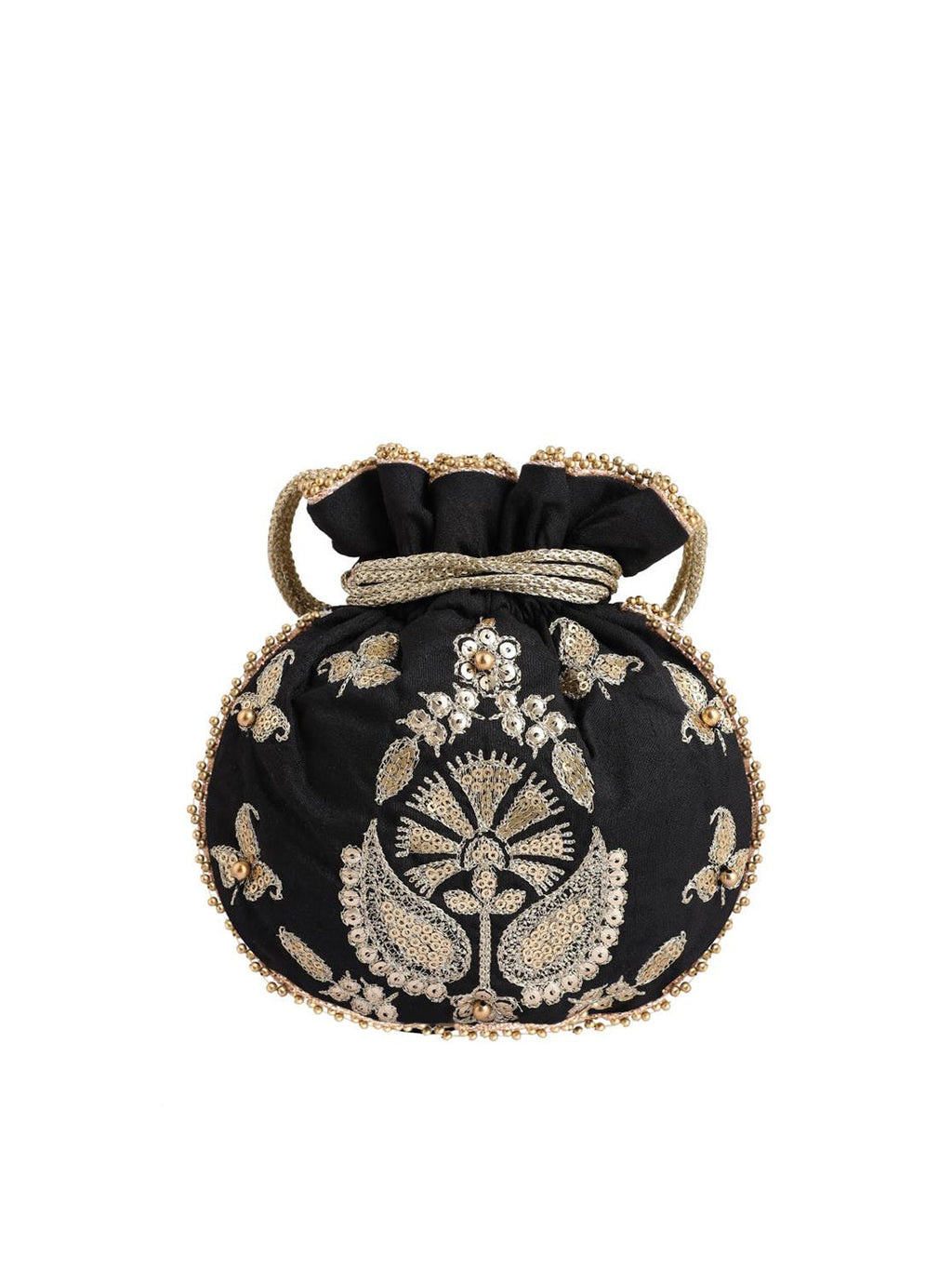 Masq Black & Gold-Toned Embroidered Potli Clutch - Distacart