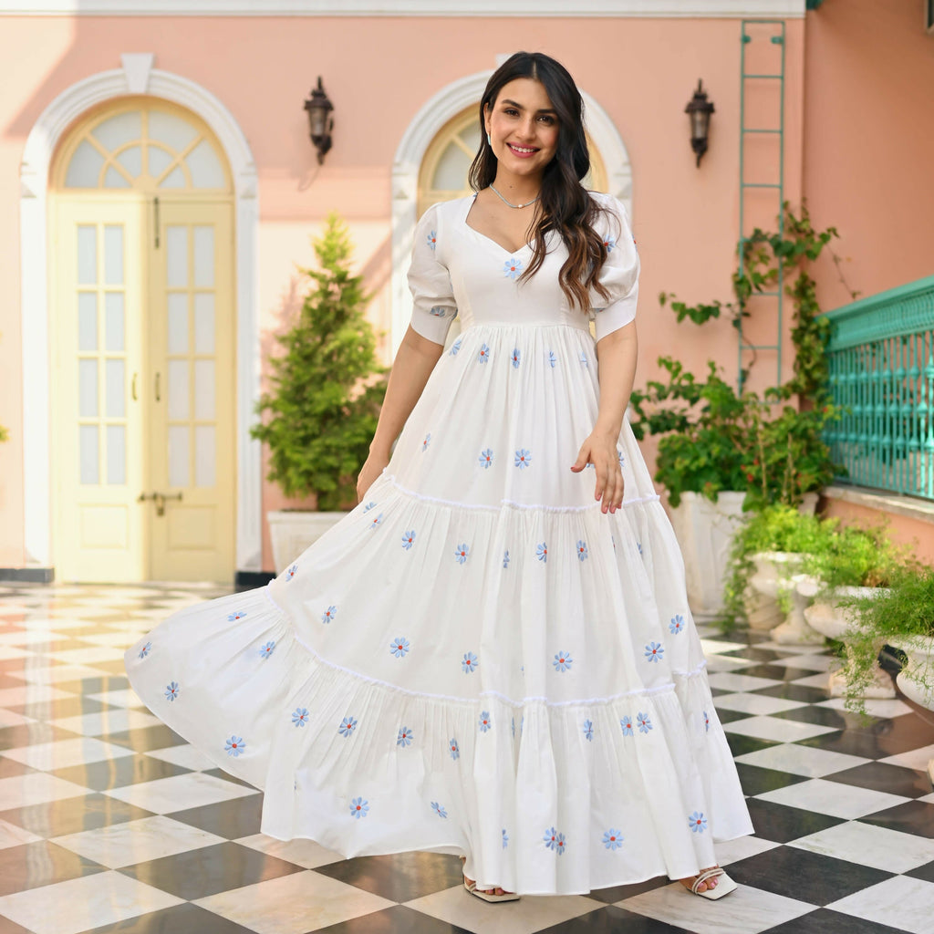 The52 Women's Gorgeous Thread work Cotton Rayon Fabric Flared Dress