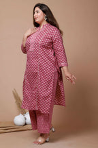 Miravan Women's Plus Size Pink Printed Gota Patti Cotton Kurta With Palazzo