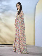 Off White Georgette Designer Printed Ready to Wear Saree - Samyana