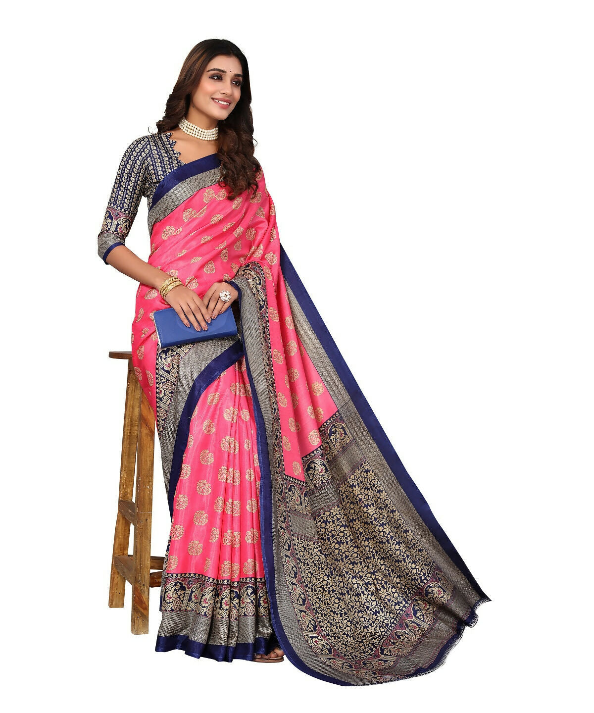 Vamika peach Printed Art Silk Saree