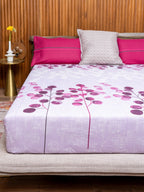 URBAN SPACE Divine Purple Floral 144 TC Pure Cotton Queen Bedsheet With 2 Pillow Covers - Distacart