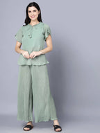 Myshka Women Green Top with Palazzos - Distacart