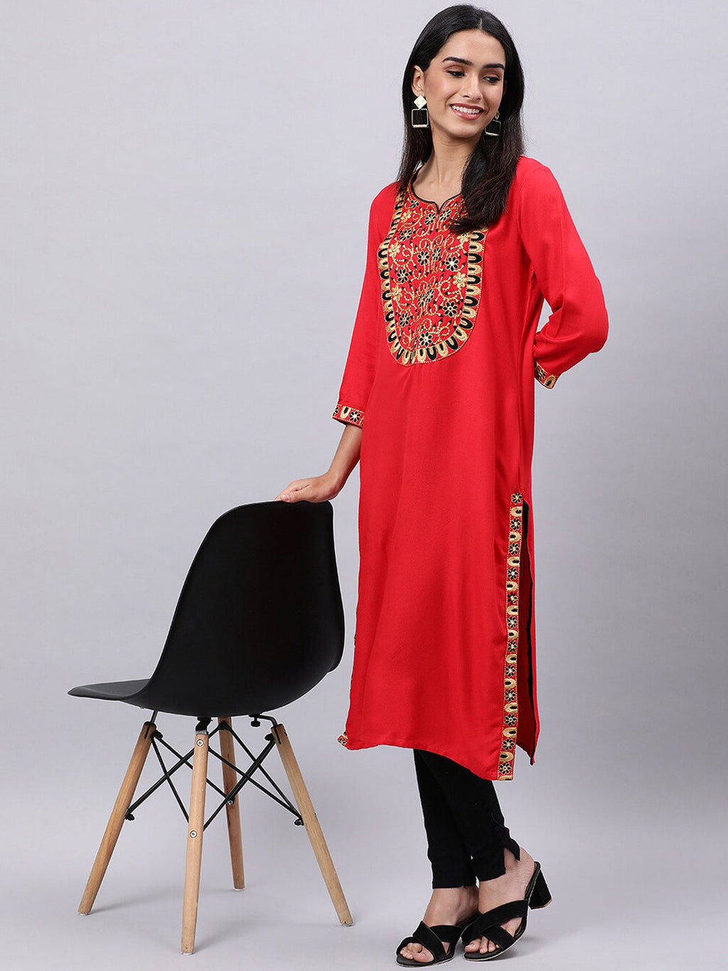 Souchii Women Ethnic Motifs Yoke Design Mirror Work Kurta - Distacart