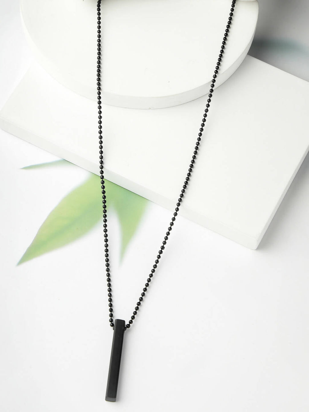 NVR Men's Black Rhodium Plated Bar Pendant & Chain