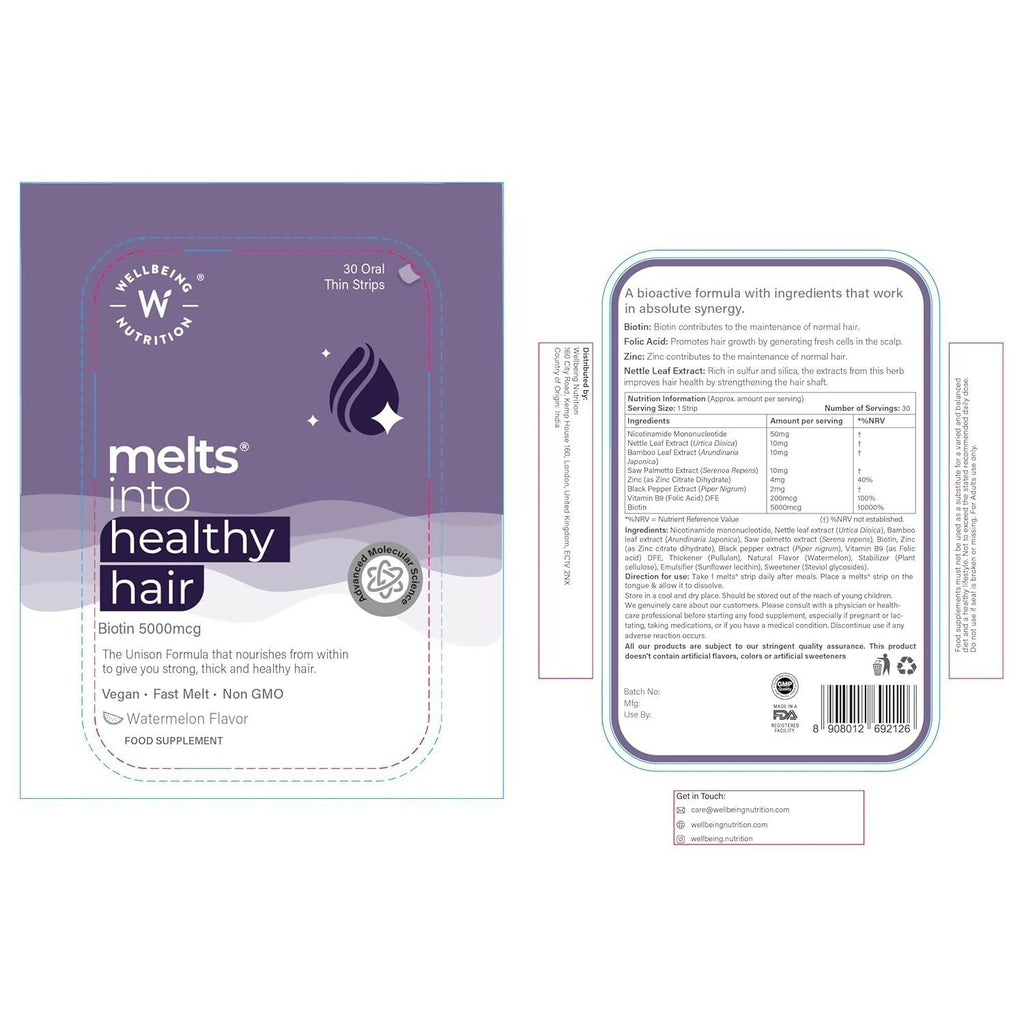 Wellbeing Nutrition Melts Healthy Hair & Hair Fall Control Strips Combo - Distacart