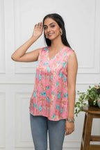 Myshka Women Multi-Abstract V-Neck No Sleeves Polyester Top - Distacart