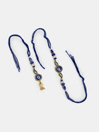 NVR Women & Men Set of 2 Blue Evil Eye Beaded Bhaiya Bhabhi Rakhi With Roli Chawal - Distacart