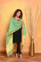 Very Much Indian Handloom Pure Cotton Paithani Dupatta - Green
