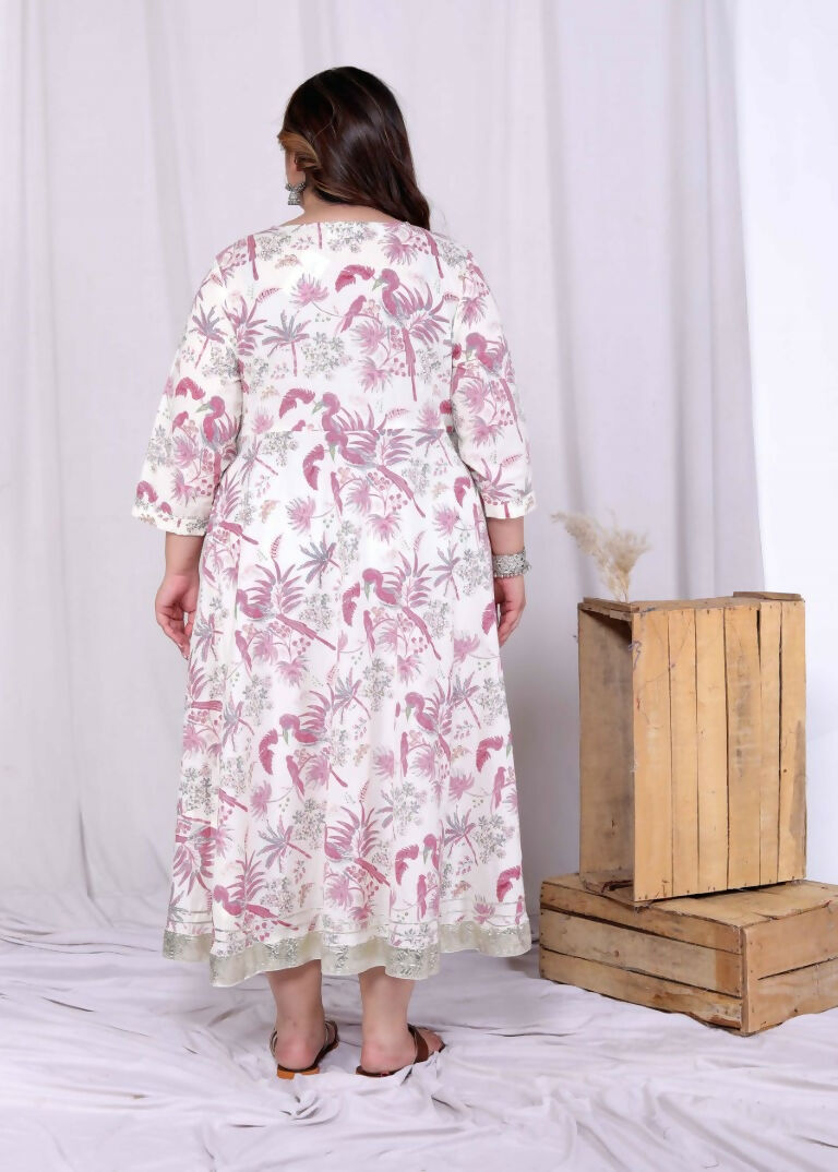 Miravan Women's Plus Size Light Pink Floral Printed and Anarkali Kurta with Dupatta