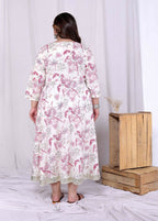 Miravan Women's Plus Size Light Pink Floral Printed and Anarkali Kurta with Dupatta