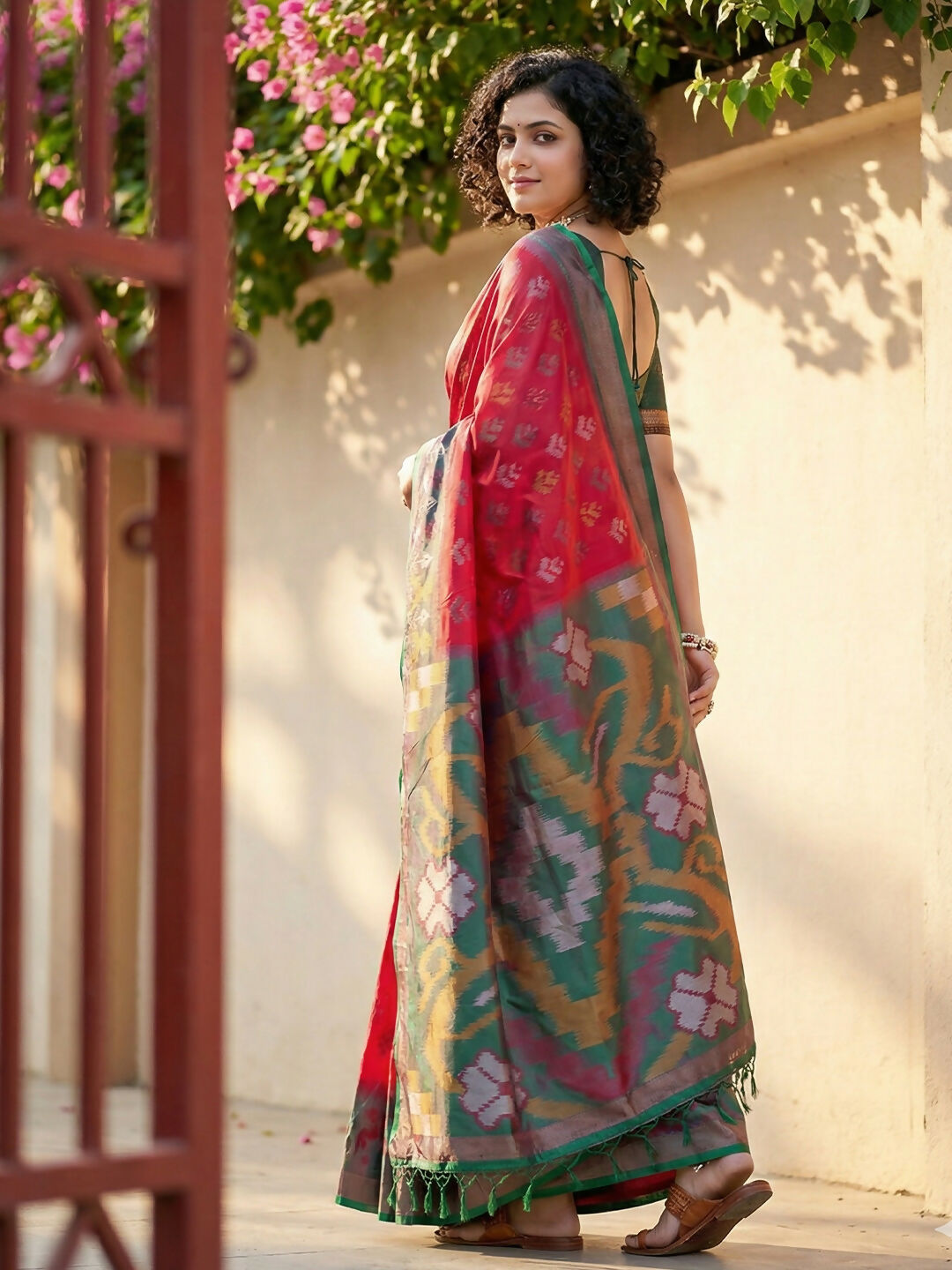 Shree Shyam Fashion Red Pochampally Silk Saree - Distacart