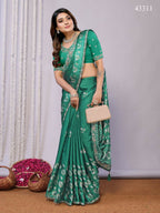 Green Gajji Silk Cord Jari Thread Stone Sequence Saree - Norita Saumya
