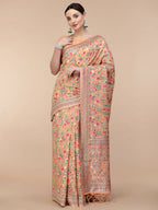 Peach Silk Blend Woven Design Saree With Unstitched Blouse Piece - Aloki