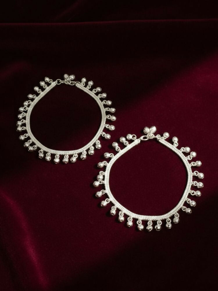NVR Women Set of 2 Silver Plated Ghunguru Beaded Anklet