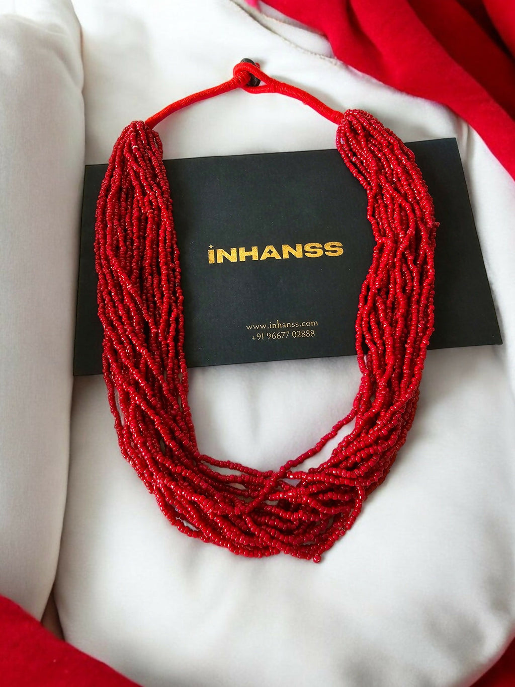 Inhanns Handmade Beaded Multilayer Necklace, 20 Layers - Red