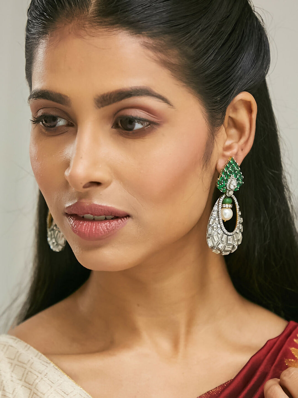 Nuyug 22K Gold-Plated Zircon Studded & Pearl Teardrop Shaped Dangler Earrings - Distacart