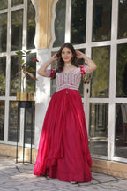 Vastranavya Turquoise Star Georgette with Embroidery Beads Sequins Work Fancy Kurti & Lehenga