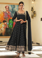 Teeya Creation Black Color Pure Vichitra Silk Embroidery Work Party Wear Gown - Distacart