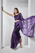 Purple Burburry silk Swarovski Designer Work Saree - Shezlin