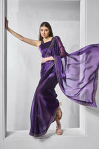 Purple Burburry silk Swarovski Designer Work Saree - Shezlin