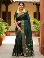 Shree Shyam Fashion Bottle Green Soft Silk Saree - Distacart