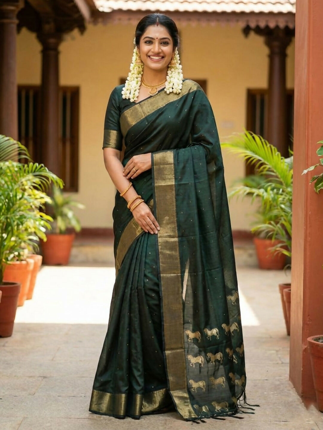 Shree Shyam Fashion Bottle Green Soft Silk Saree - Distacart