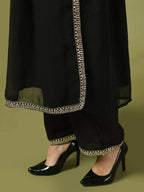 Myshka Women's Black Embroidered Georgette Anarkali Party Kurta Set