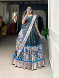 Vastranavya Kalamkari Print With Weaving Border Lehenga with Unstitched Blouse - Sae Green