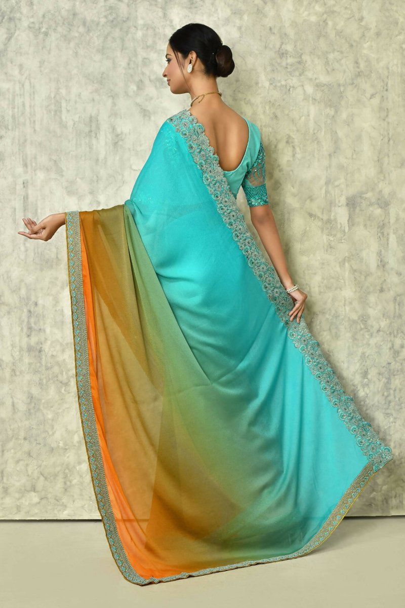 Aqua Blue Silk Plain Saree with Blouse Piece - Purvi