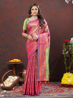 Lorenvalley Fashion Magenta Kanjivaram Silk Woven Design with Zari Weaving Saree