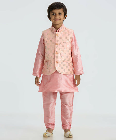 Joban Fashion Kids Island with Sequence work Nehru Jacket Full Sleeves Kurta, Pyjama Set - Pink