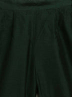 Ahalyaa Dark Green Chanderi Solid Kids Kurta Palazzo Set With Dupatta For Girls