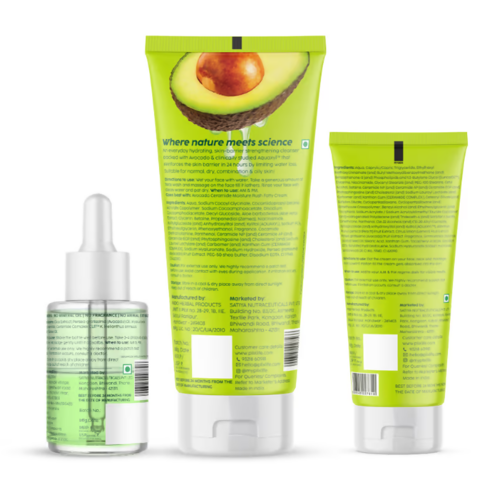 PLIX The Plant Fix Barrier Repair Combo Kit with Avocado Ceramide Moisture Rush Serum, Cleanser & Cream