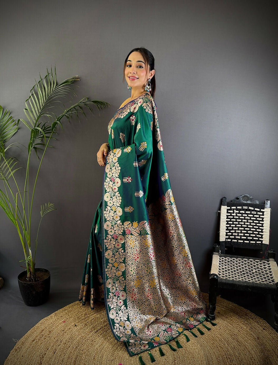 Joban Fashion Meenakari Teal Green Woven Soft Silk Saree - Distacart