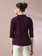Myshka Women's Violet Embellished Cotton Regular Party Tunic