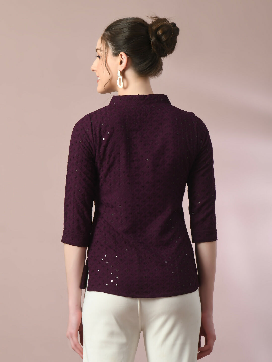 Myshka Women's Violet Embellished Cotton Regular Party Tunic