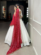 Vastranavya Navaratri Special Pure Cotton Plain With Gotta Patti Touch Up Lehenga Stitched Choli - White