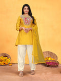 Joban Fashion Mustard Cotton Premium Pure Viscose Print Dola With Handwork Kurta set
