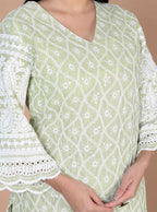 Miravan Women's Green Embroidery Chikankari Kurta And Palazzo