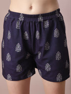 Myshka Women's Blue Printed Round Neck Party Top With Shorts Co-ord set