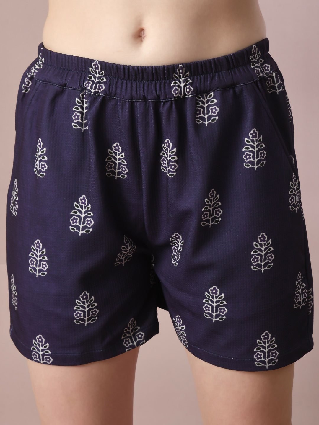 Myshka Women's Blue Printed Round Neck Party Top With Shorts Co-ord set