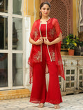 Janasya Maroon Georgette Solid Top Bottom Cape