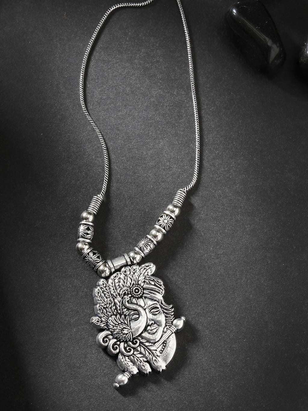 NVR Women's Silver-Toned Krishna Pendant with Chain