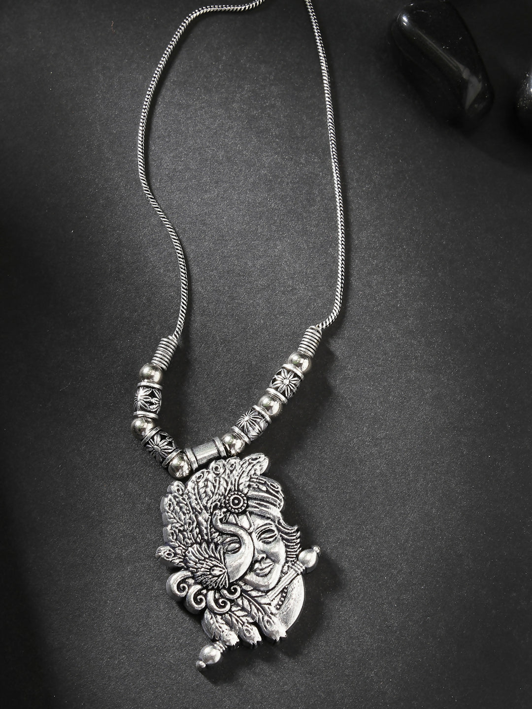 NVR Women's Silver-Toned Krishna Pendant with Chain