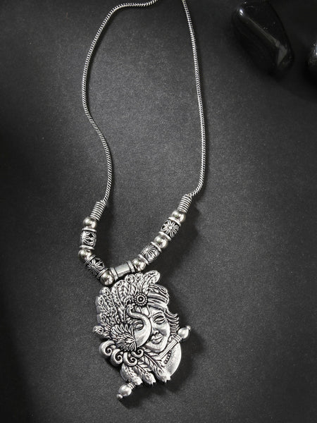 NVR Women's Silver-Toned Krishna Pendant with Chain